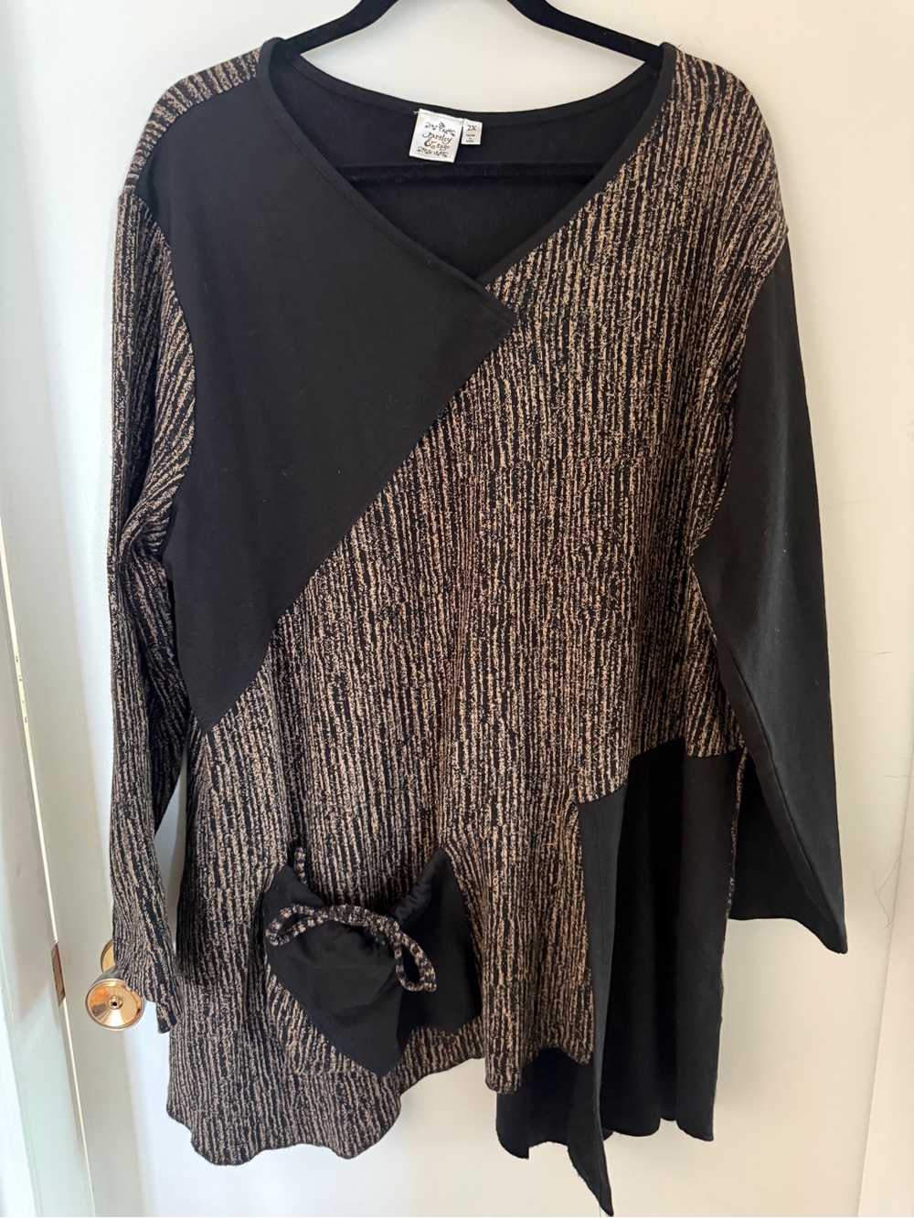 Parsley & Sage 2X Black Brown Cotton Patchwork Tunic Top Artsy Boho Lagenlook